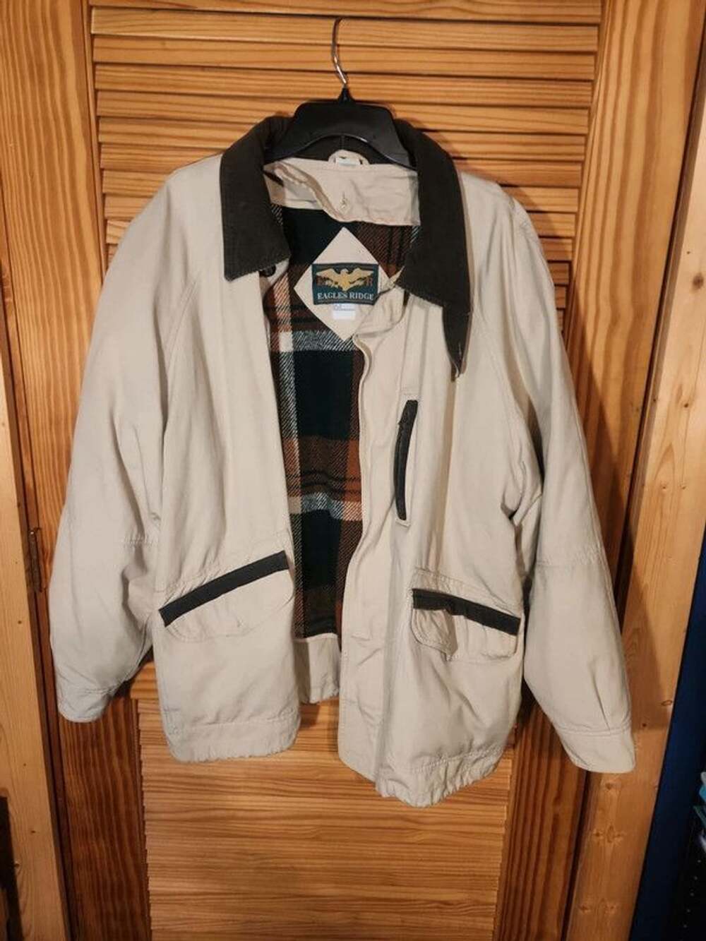 Vintage Eagles Ridge Men's Large Canvas Field Jacket Plaid Lined Corduroy Collar